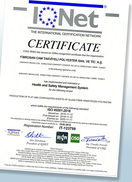 Fibrosan ISO 45001 certificate 2019